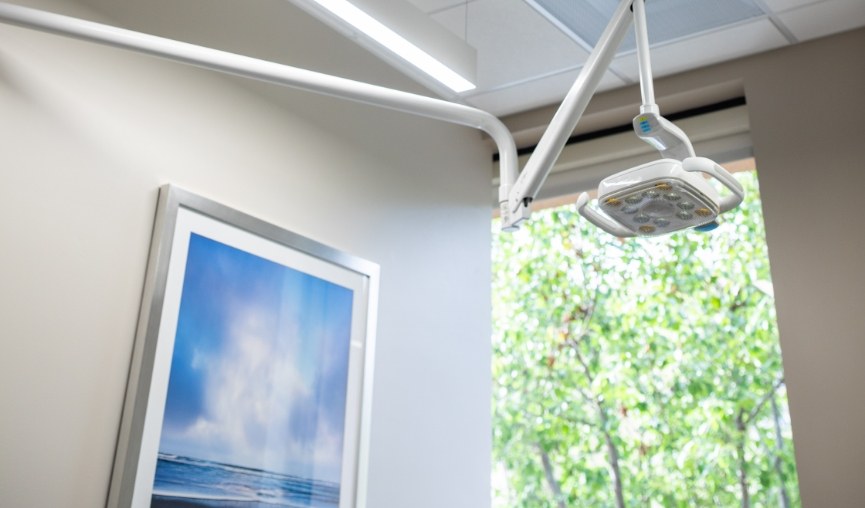 Close up of lamp above dental exam chair